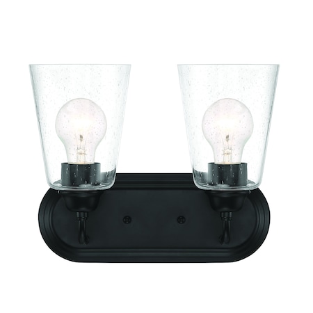 Designers Fountain Zane 12.5in 2-Light Matte Black Industrial Indoor Vanity Light with Clear Seedy Glass Shades D241M-2B-MB